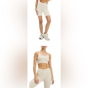 GOOD AMERICAN Cream Ribbed Tank + Shorts Set